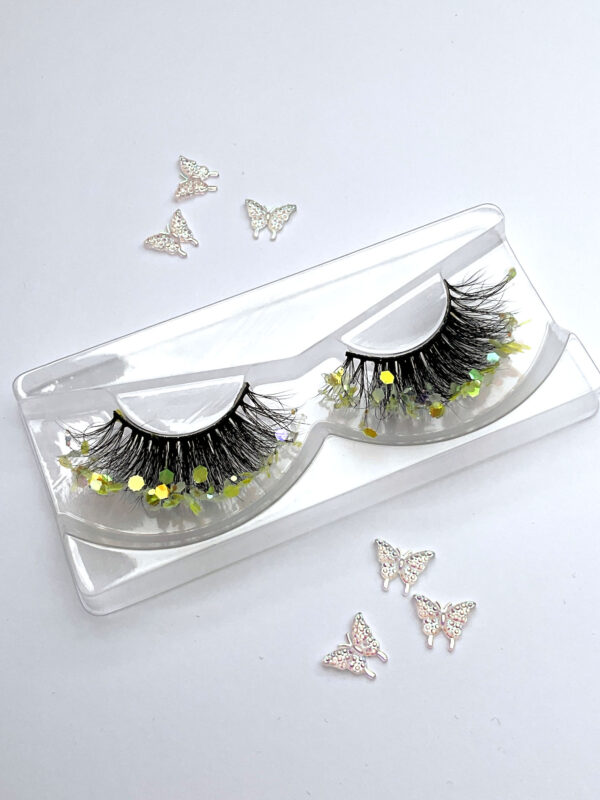 Faye Neon Yellow Glitter Coated Fan False Lashes