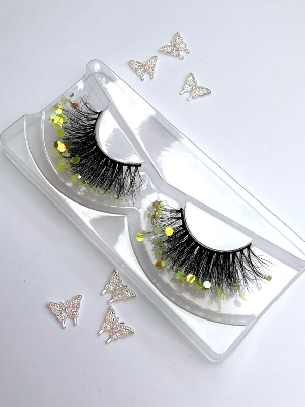 Faye Neon Yellow Glitter Coated Fan False Lashes - Image 2