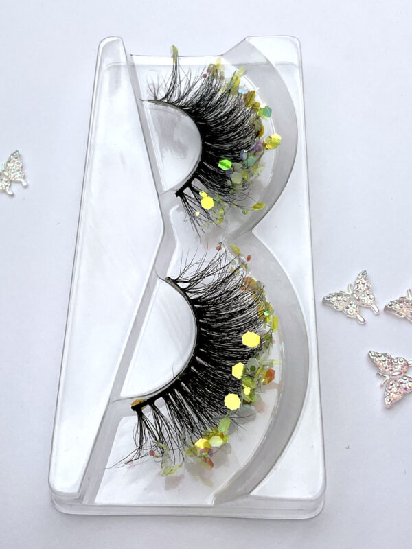 Faye Neon Yellow Glitter Coated Fan False Lashes - Image 4