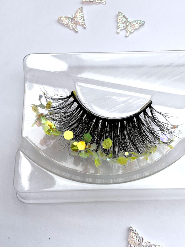 Faye Neon Yellow Glitter Coated Fan False Lashes - Image 3