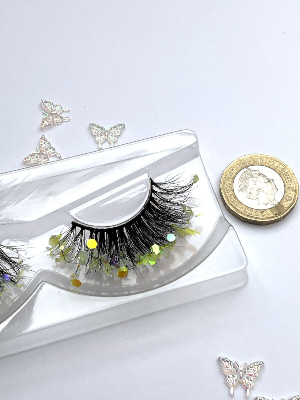 Faye Neon Yellow Glitter Coated Fan False Lashes - Image 6