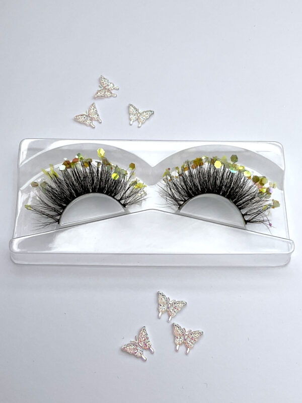 Faye Neon Yellow Glitter Coated Fan False Lashes - Image 5