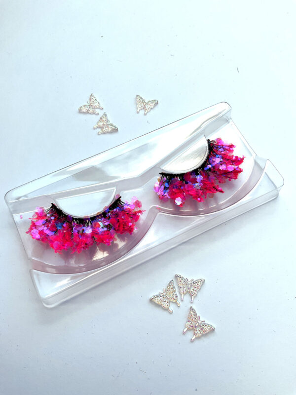 Festive Hot Pink Glitter Coated False Lashes