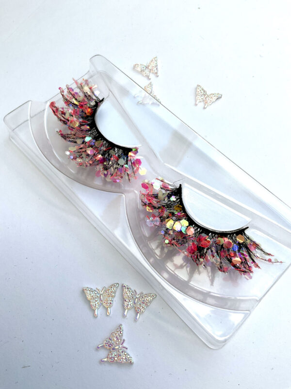 Flair Pale Pink Glitter Coated False Lashes - Image 2