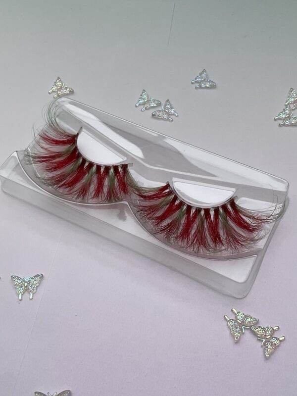 Watermelon Red and Minty Green Jumbo False Lashes 25mm - Image 2