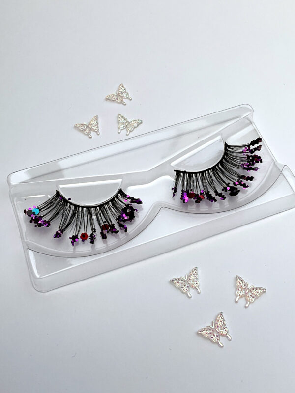 Lisa Magenta Glitter Coated False Lashes