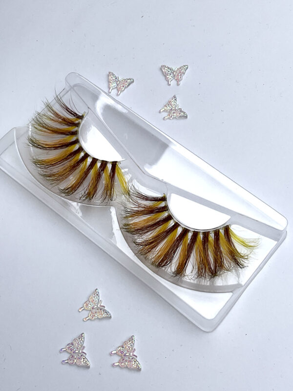 Pineapple Yellow and Tan Brown Jumbo False Lashes 25mm - Image 2