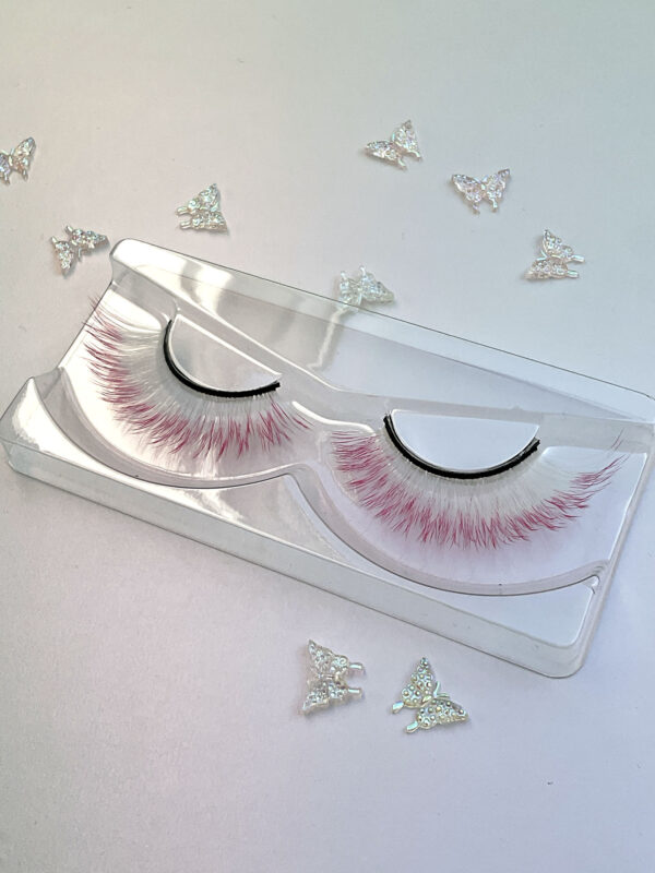 Cotton White and Pink False Lashes Eyelashes - Image 2