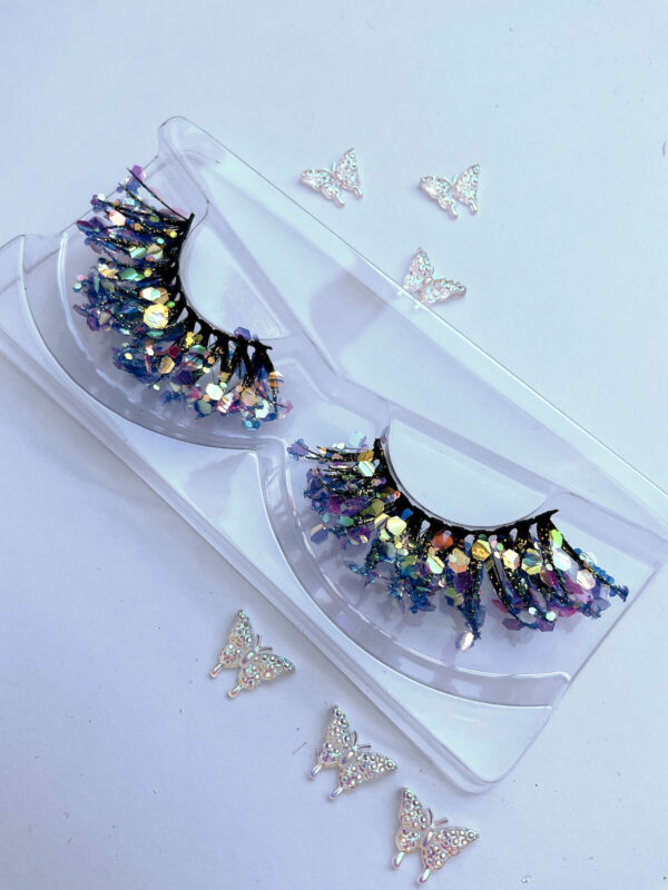 Fabulous Pale Blue Glitter Coated False Lashes - Image 2