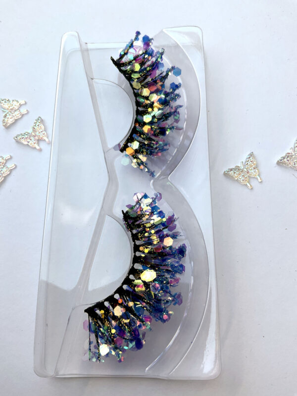 Fabulous Pale Blue Glitter Coated False Lashes - Image 4