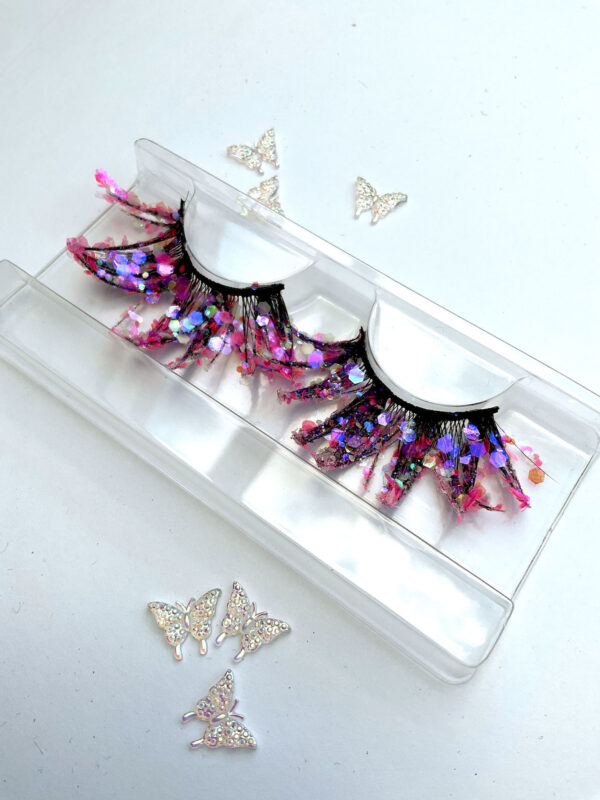 Fruity Pink Glitter Coated Jumbo False Lashes - Image 2