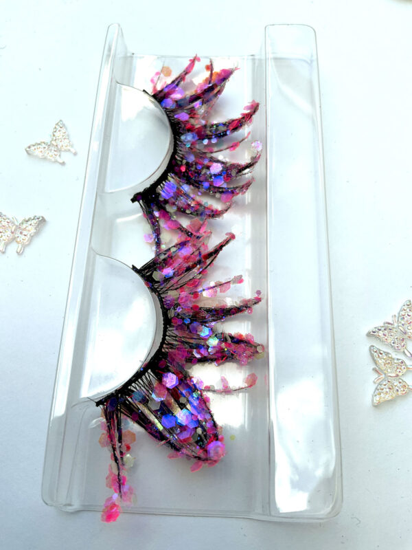 Fruity Pink Glitter Coated Jumbo False Lashes - Image 3