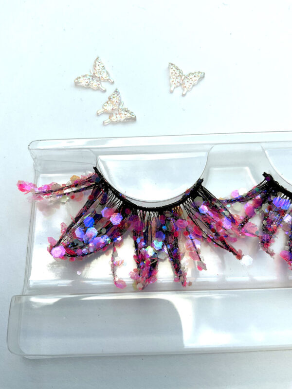 Fruity Pink Glitter Coated Jumbo False Lashes - Image 4