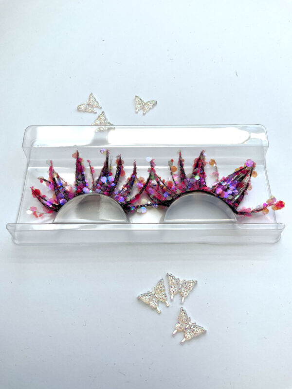 Fruity Pink Glitter Coated Jumbo False Lashes - Image 5