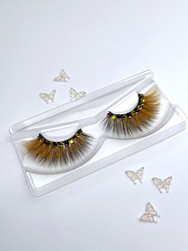 Orange Bedazzled Diamond False Lashes