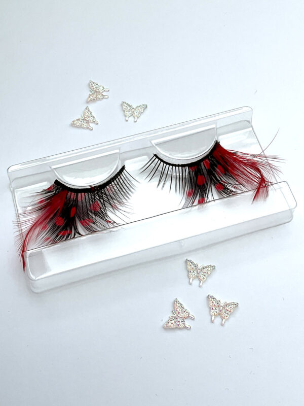 Valentine Red and Black Spot Feather Wing False Lashes