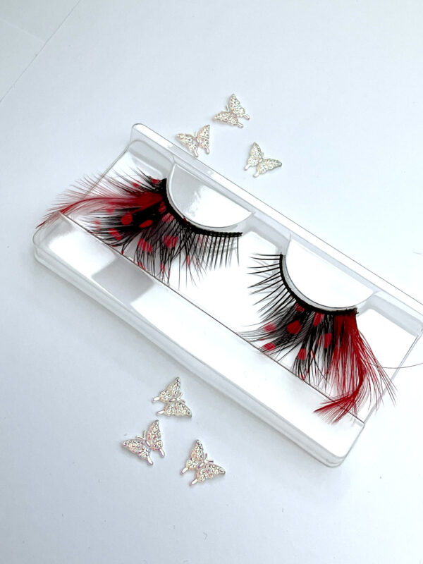 Valentine Red and Black Spot Feather Wing False Lashes - Image 2