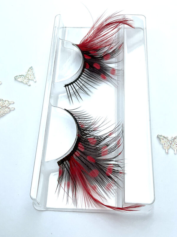 Valentine Red and Black Spot Feather Wing False Lashes - Image 4