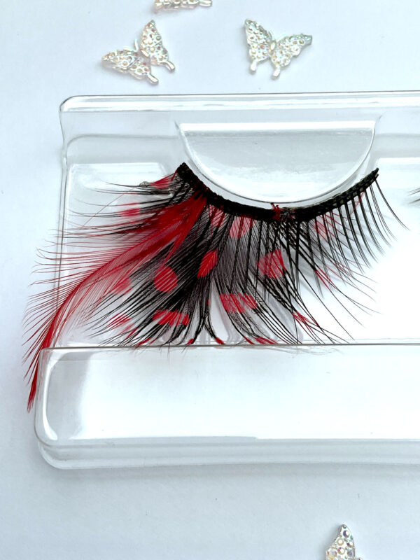 Valentine Red and Black Spot Feather Wing False Lashes - Image 3