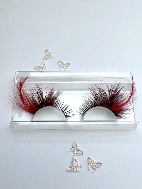 Valentine Red and Black Spot Feather Wing False Lashes - Image 5