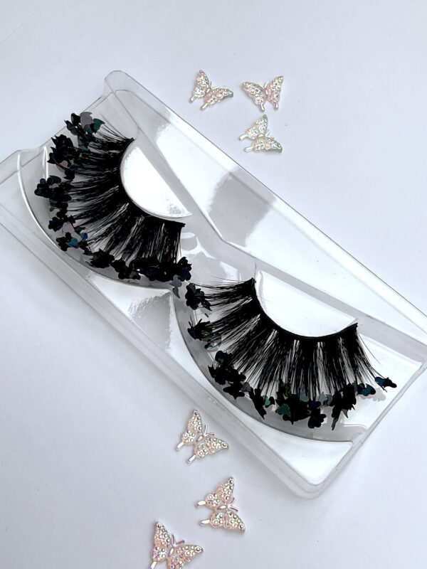 Midnight Black Holo Glitter Coated False Lashes - Image 2