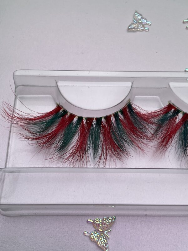 Christa Red and Green Stripe Jumbo False Lashes 25mm - Image 4