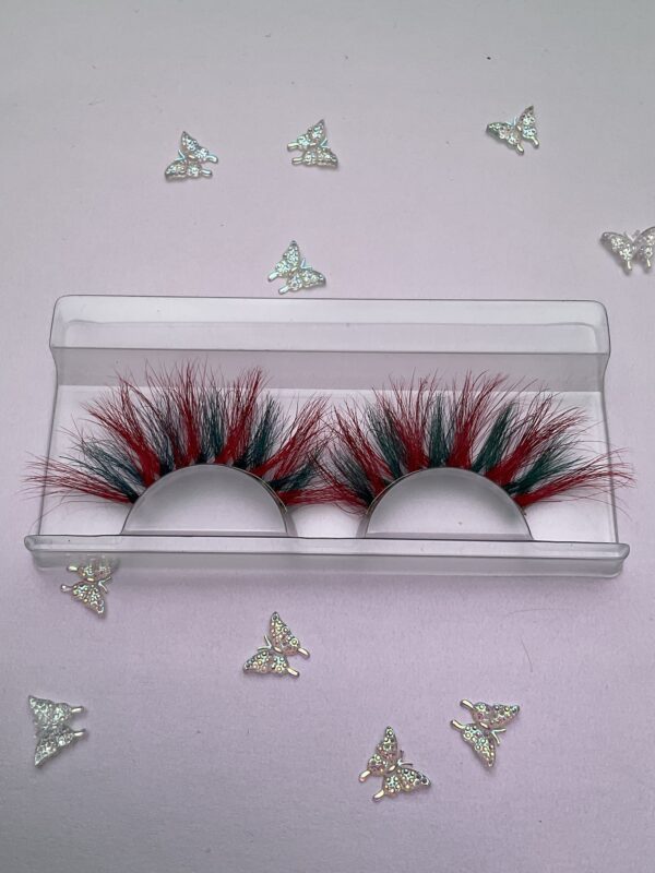 Christa Red and Green Stripe Jumbo False Lashes 25mm - Image 2