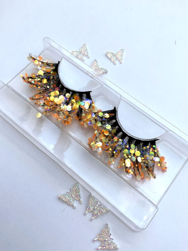 Fresh Orange Glitter Coated Jumbo False Lashes - Image 2